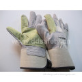 Reinforced Green Leather Palm White Cotton Back Rubberized Cuff Half Lining Leather Glove (DLC322)